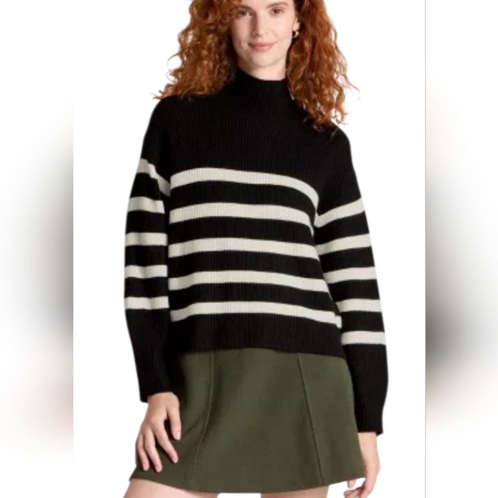 a new day Black and White Striped Turtleneck Sweater (  Size:XXL)